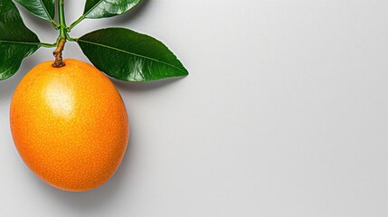 A photostock of a ripe, juicy mango with a vibrant golden color, placed on a white background, symbolizing tropical flavors and freshness. High Quality