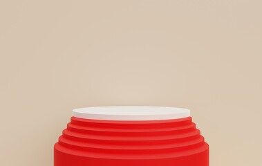Red carpet podium for displaying promotional products. 3D illustration