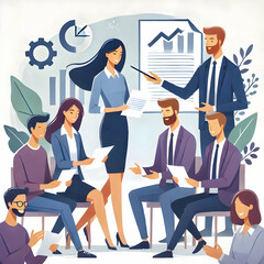 Candid Team Members Sharing Papers Meeting Collaboration Vector Illustration