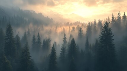 Obraz premium A smoky haze settling over a forest during a wildfire, obscuring visibility and posing respiratory risks to both humans and wildlife