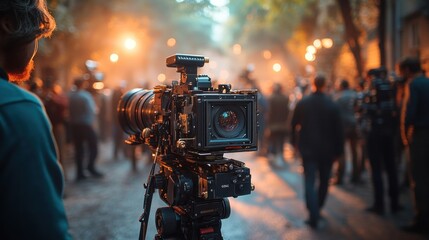 Fototapeta premium Camera set up for a photography event in a crowd
