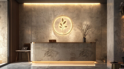 Bold logo wall sign mockup, elegant design, modern lighting