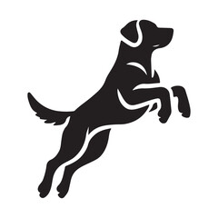 Silhouette of  a Labrador Retriever in a striking pose, such as Leaping mid-air attentively