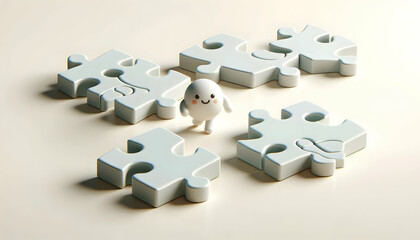 Obraz premium 3D Plain background with close up of puzzle pieces being connected copy space on right. concept as Plain background featuring a close up of puzzle pieces being connected emphasizing attention to detai