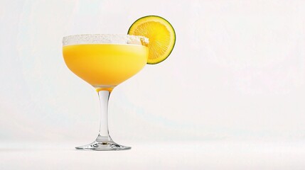 Refreshing Mango Margarita Cocktail in Elegant Glass on White Background