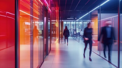Group of Business people walking in the office corridor,People in business center walking at hall,office employees in motion go around at coworking space,Wide image,Concept of office life.