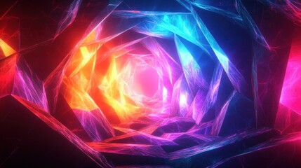 Obraz premium Vibrant journey through a neon-lit pathway of swirling colors and geometric shapes