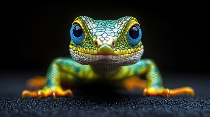 Vivid closeup of a colorful lizard with striking features