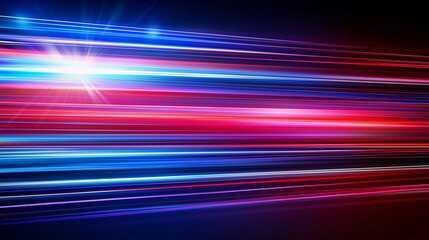 Dynamic speed motion abstract background with blue and red neon lights, high-tech data transfer concept, digital illustration. Futuristic, cyberpunk, vector art, wide angle, high resolution, dark back