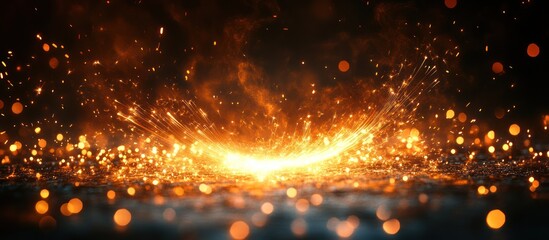 Fototapeta premium Bright orange sparks and embers burst from a dark surface.