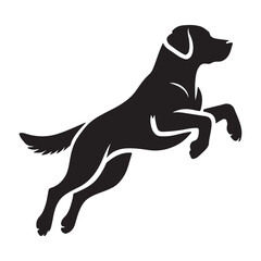 Silhouette of  a Labrador Retriever in a striking pose, such as Leaping mid-air attentively