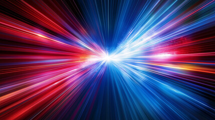 Dynamic speed motion abstract background with blue and red neon lights, high-tech data transfer concept, digital illustration. Futuristic, cyberpunk, vector art, wide angle, high resolution, dark back