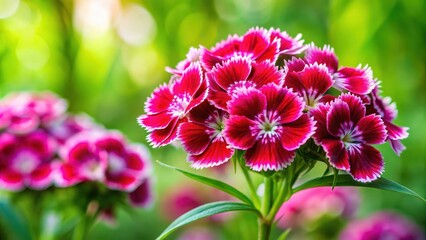 Fototapeta premium Sweet william flower with vibrant petals in shades of pink and red , floral, Dianthus barbatus, bouquet, nature, blooming, garden