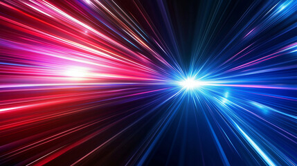 Dynamic speed motion abstract background with blue and red neon lights, high-tech data transfer concept, digital illustration. Futuristic, cyberpunk, vector art, wide angle, high resolution, dark back