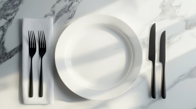 White Dinner Plate on a Marble Tabletop with Elegant Accents - Powered by Adobe