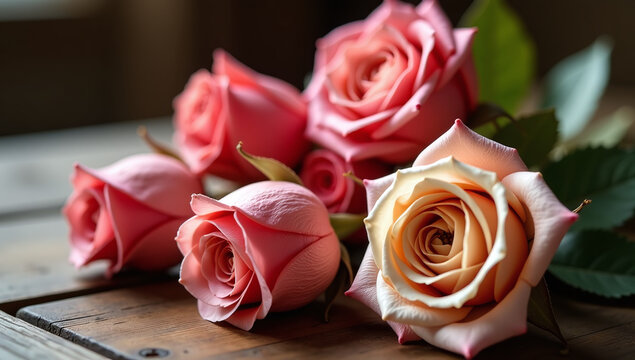 dried roses wooden table evoke nostalgic memories past see