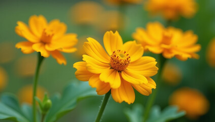Obraz premium erecta marigold flowers bloom organically small farm native tagetes
