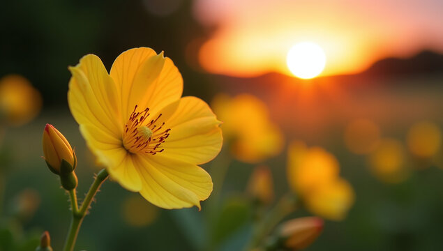 evening primrose blooms yellow flowers garden - Powered by Adobe