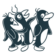 Crazy Penguins Walk Stupid Foot Kick Team Friends Design Lover Art Vector Illustration Card T-Shirt Poster Sticker Graphic Print Decorative Drawing Isolated Logo Decoration Symbol Creative Cool Style