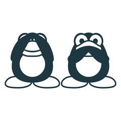 2 Penguins No Talk See Nothing Mute Blind Friends Design Lover Art Vector Illustration Card T-Shirt Poster Sticker Graphic Print Decorative Drawing Isolated Logo Decoration Symbol Creative Cool Style