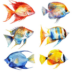 Vibrant Watercolor Tropical Fish Collection: Six Exquisite Underwater Paintings