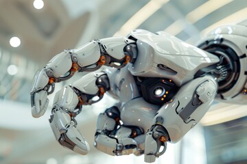 Advanced Robotic Hand Displayed in Modern Technology Exhibition Center During Daylight Hours
