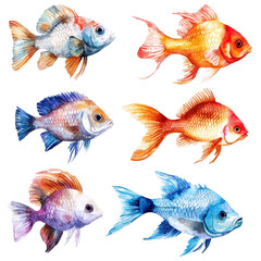 Vibrant Watercolor Fish Collection: A Stunning Display of Aquatic Life