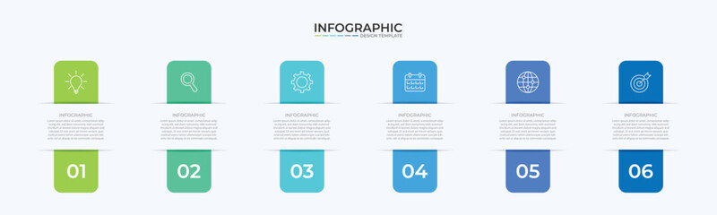 Vector Infographic label design template with icons and 6 options or steps. Can be used for process diagram, presentations, workflow layout, banner, flow chart, info graph