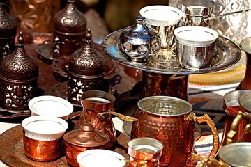 Sarajevo, Bosnia and Herzegovina, sale at the market of accessories for traditional Turkish coffee making
