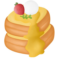 Japanese Souffle Pancak strawberry and jam strawberry hand drawn element transparency illustration