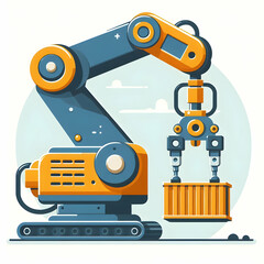 Fototapeta premium Flat Illustration of Mechanical Arm Grasping Industrial Material, AI-Driven Efficiency in Industry, Ample Copy Space