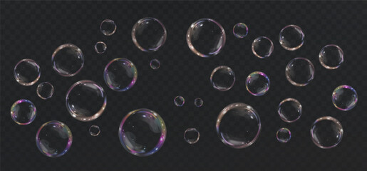 Bubble PNG. Set of realistic soap bubbles. Bubbles are located on a transparent background. Vector flying soap bubbles. Water glass bubble realistic png	
