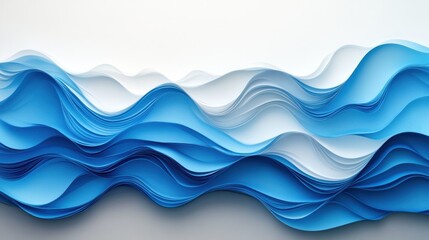 Beautiful layered waves of blue and white paper create a captivating abstract design that mimics the ocean\'s rhythm and flow