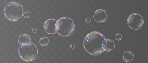 Bubble PNG. Set of realistic soap bubbles. Bubbles are located on a transparent background. Vector flying soap bubbles. Water glass bubble realistic png	
