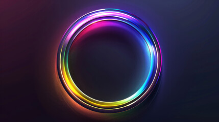 Holographic logo with rainbow sheen, set on a dark background
