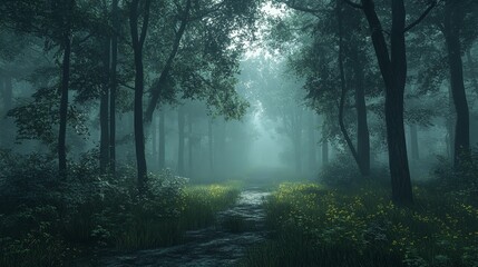 Fototapeta premium Pine forest darkness cloudy and rainstorm nature environment season