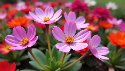 Fototapeta premium pink purple blooms stonecrop floral backdrop beautiful garden setting surrounded vibrant