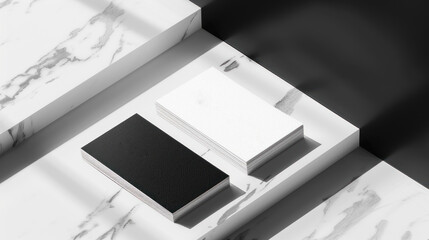 Minimalist business card mockup in black and white, crisp edges, subtle lighting