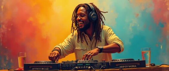 Male raggae DJ man on International Reggae Day. Ragga Jamaican dance music black DJ
