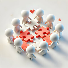 3D Soft abstract digital art with team connecting puzzle pieces copy space below. concept as A soft abstract digital art scene of a team connecting puzzle pieces symbolizing collaboration and problem 