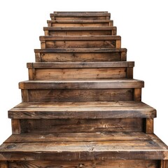 Wooden staircase going upward, isolated on a white background