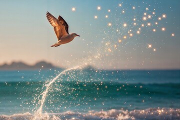 Obraz premium Seagull in Flight with Magical Sparkling Trail