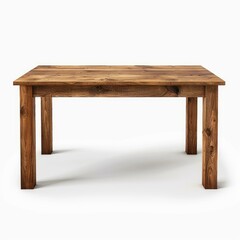 Rustic wooden table isolated on white background, ideal for dining room or kitchen