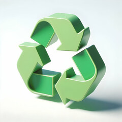 Obraz premium 3D Floating Recycling Symbol with Green Arrows concept as A recycling symbol with green arrows appears to float against a white background representing the continuous cycle of recycling processes. as 
