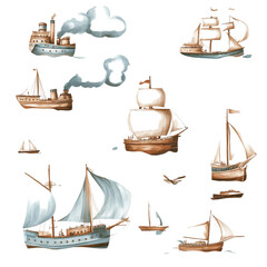 A Collection of Vintage Sailing Ships and Steamboats
