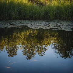 Photograph a reflection in a still pond.
