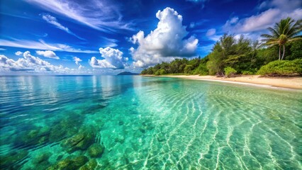 Beach with crystal clear sea water surrounded by beautiful nature , Beach, aerial view, clear water, nature, travel, tropical