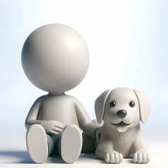 3D Plain background with therapy dog lying on floor with child and copy space concept as An image shows a therapy dog lying on the floor beside a child against a plain background with ample copy space