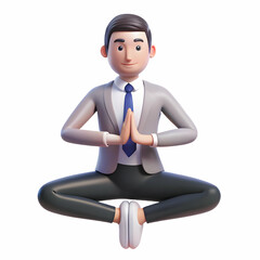 Businessman Practicing Yoga in Suit with Vibrant Digital Art Background Concept for Work Life Balance and Self Care