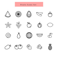 fruits line art icons set